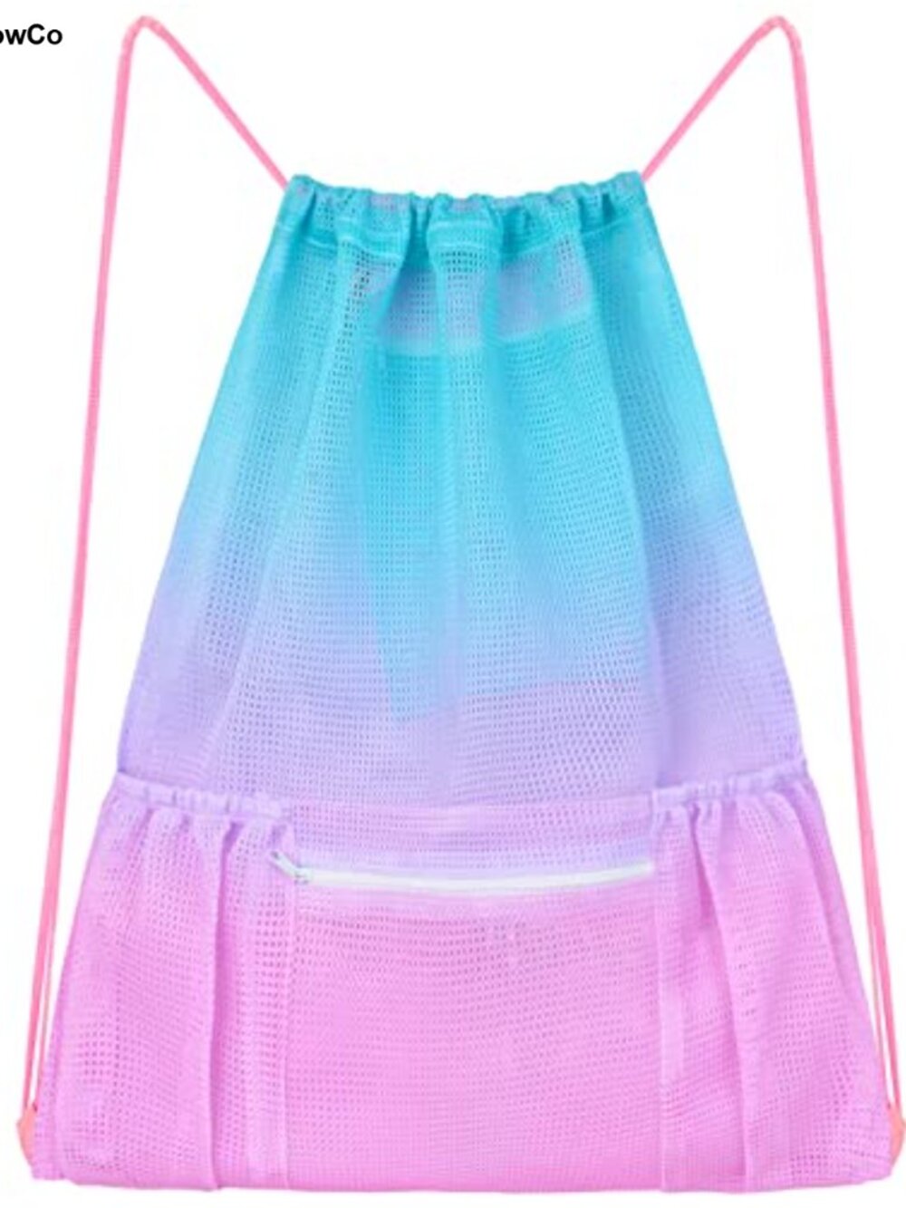 Mesh Drawstring Backpack Gym Bag with Zipper Pocket Swim Beach Sports
